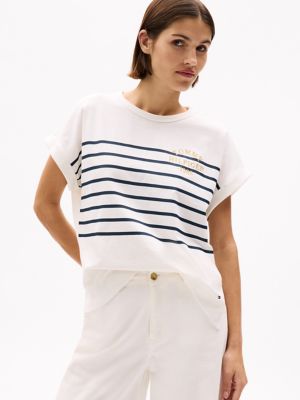 Hilfiger 1985 Logo Stripe T-Shirt, Ecru