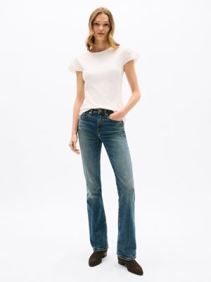Mixed Media Shirred Cap-Sleeve T-Shirt, Ecru