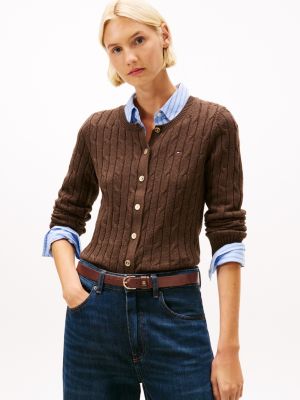 Cable Knit Cardigan, Brown