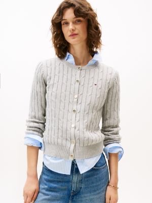 Cable Knit Cardigan, Grey