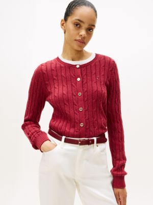 Cable Knit Cardigan, Red