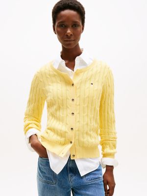 Cable Knit Cardigan, Citronella