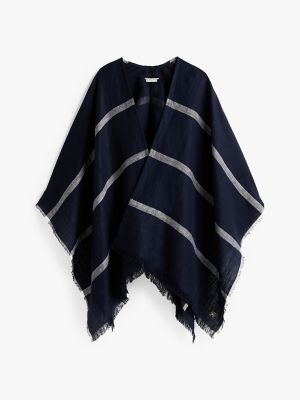 Stripe Cotton-Linen Blend Cape, Navy / Calico