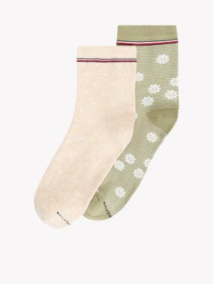 Daisy Print Mini Trouser Sock 2-Pack, Faded Olive / Multi