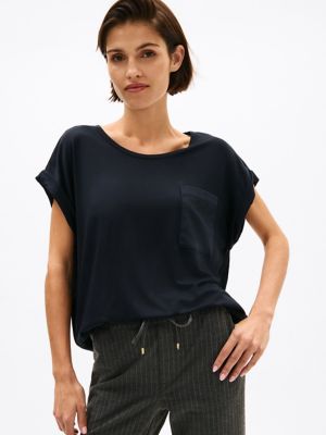 Dolman-Sleeve Crewneck Pocket T-Shirt, Navy