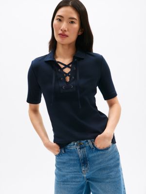 Lace-Up T-Shirt, Navy