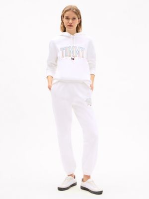 Embroidered Multicolor Logo Hoodie, Ecru