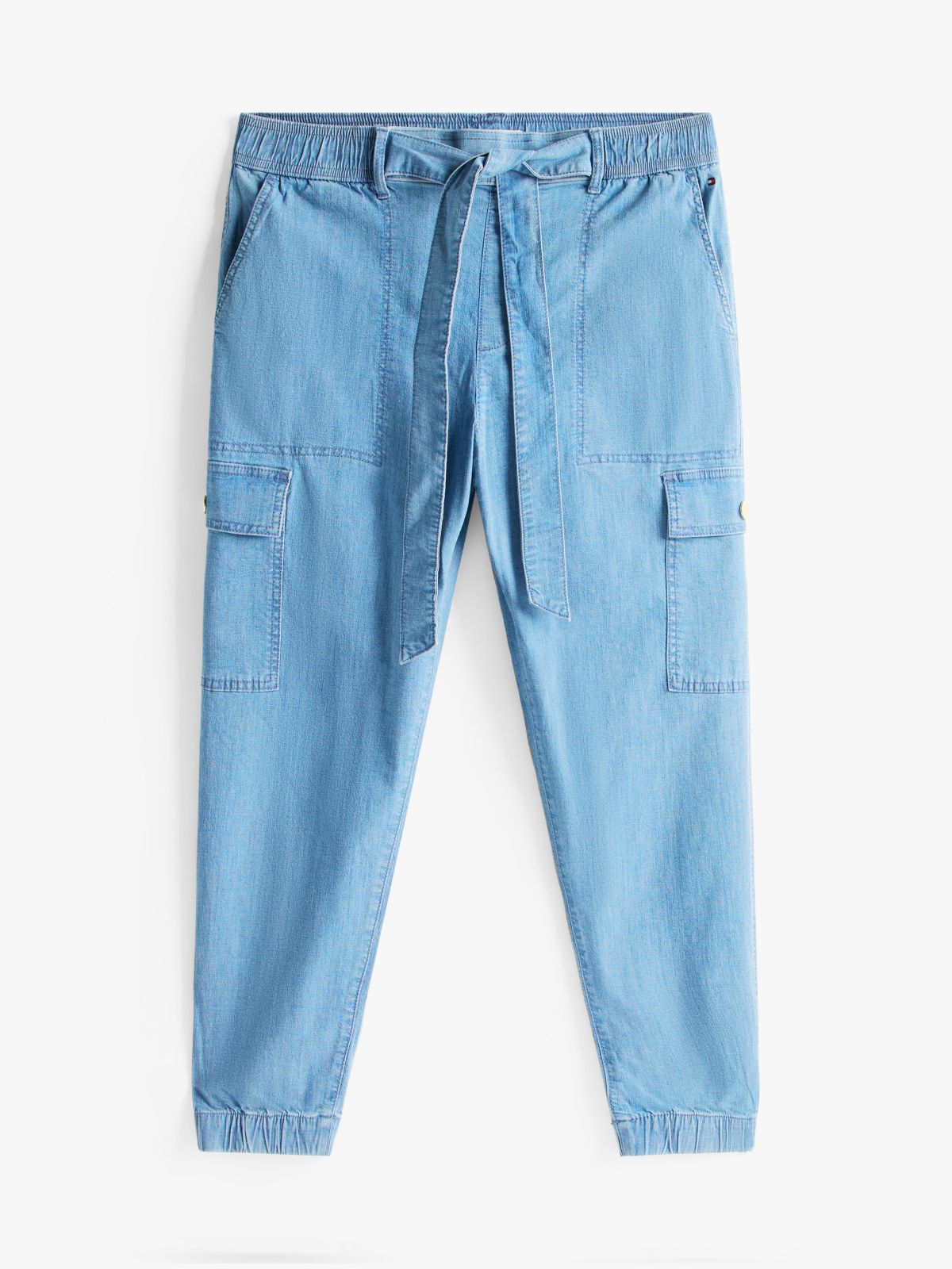 Belted Cargo Jogger — Light Wash Chambray