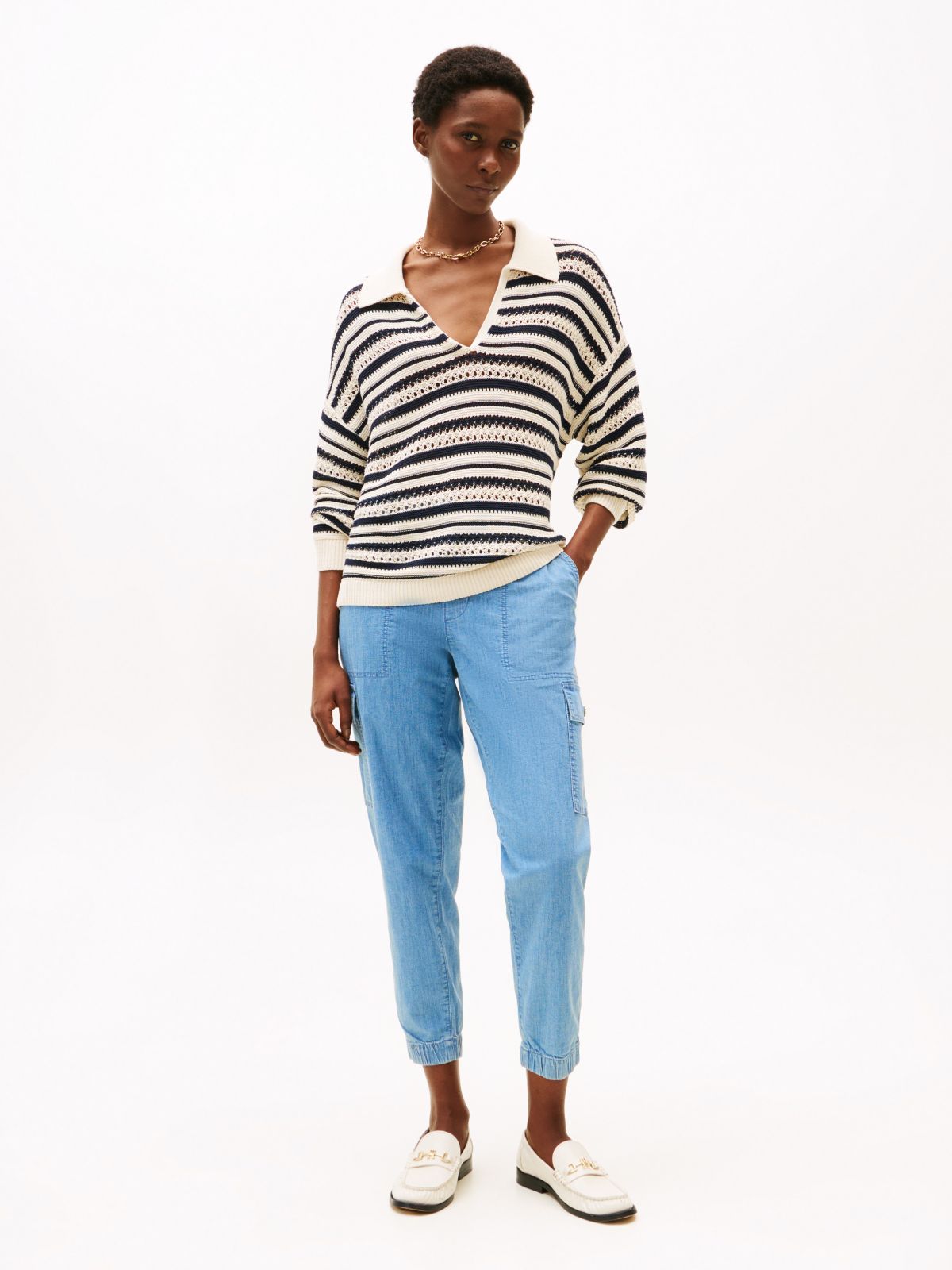 Belted Cargo Jogger — Light Wash Chambray