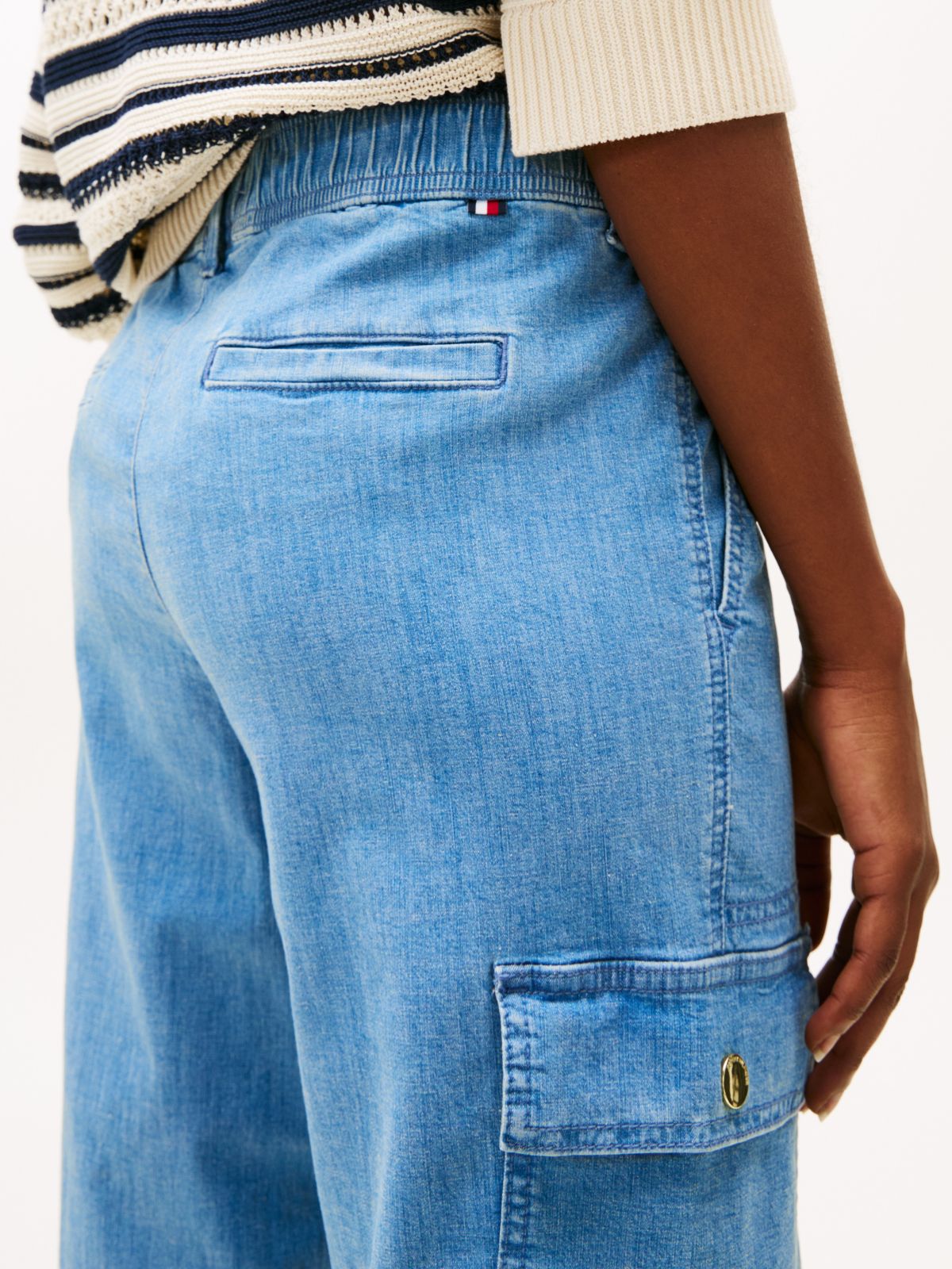 Belted Cargo Jogger — Light Wash Chambray