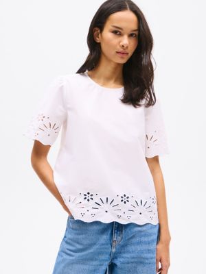 Embroidered Eyelet Top, Optic White