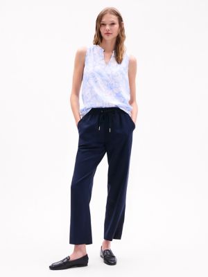 Sleeveless Floral Top, Blue Coral