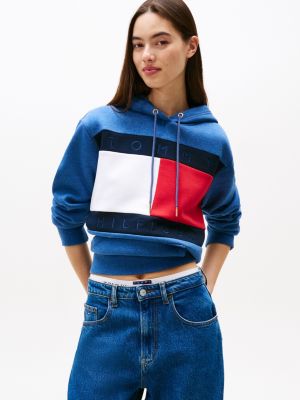 Bold Flag Logo Hoodie, Faded Indigo Heather