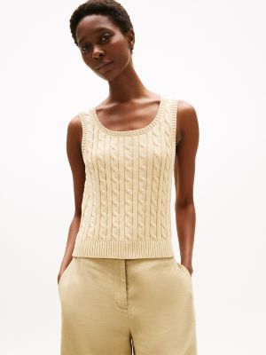 Cable Knit Sweater Tank, Harvest Wheat