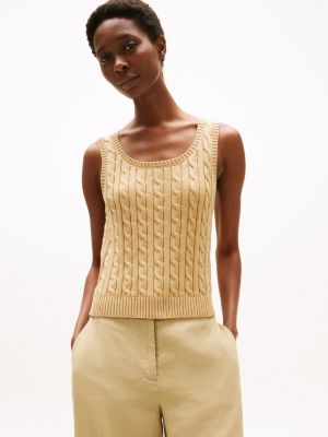 Cable Knit Sweater Tank, Harvest Wheat
