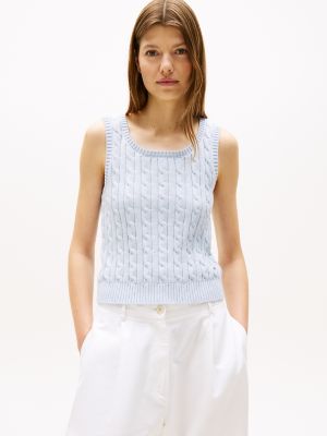 Cable Knit Sweater Tank, Blue Heather