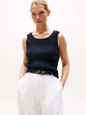 Cable Knit Sweater Tank, Navy