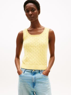 Cable Knit Sweater Tank, Citronella