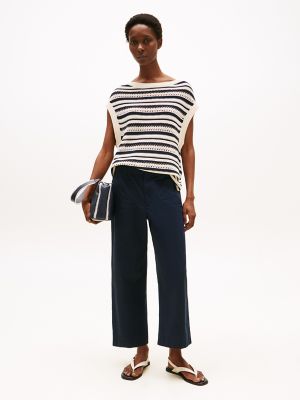 Linen-Blend Patch Pocket Culotte, Navy