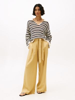 Linen-Blend Wide-Leg Paper Bag Pant, Beechwood