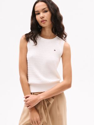 Cable Knit Sweater Vest, Ecru