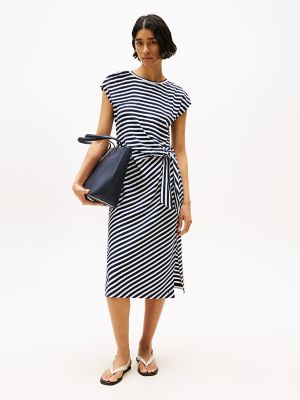 Stripe Side-Knot Midi Dress, Navy Stripe