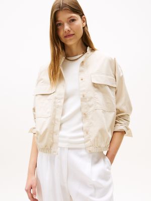 Cotton-Linen Blend Utility Shirt Jacket, Classic Beige