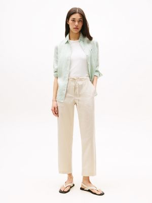 Linen-Blend Pull-On Pant, Classic Beige