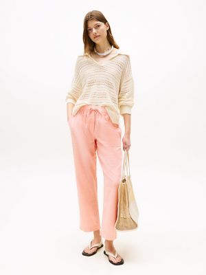 Linen-Blend Pull-On Pant, Peach Dusk