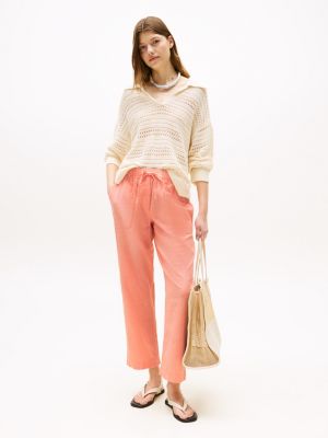 Linen-Blend Pull-On Pant, Peach Dusk