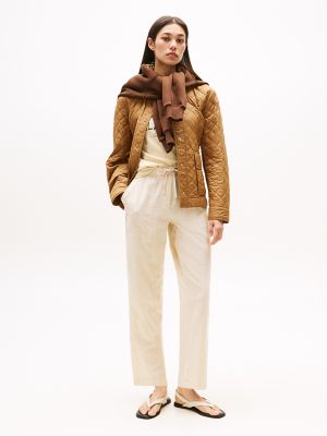 Pantalon rayé à enfiler en mélange de lin, hêtre/rayure blanc optique
