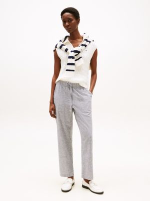 Linen-Blend Stripe Pull-On Pant, Navy / Calico