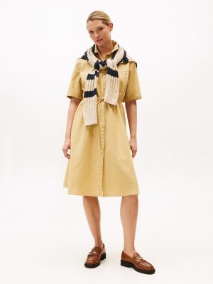 Linen-Cotton Blend Midi Shirtdress, Beechwood