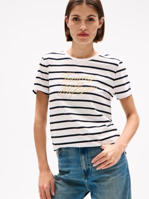 Script Logo Stripe T-shirt, Ecru Stripe