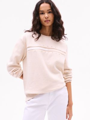 Flag Logo Crewneck Sweatshirt, Beige Heather