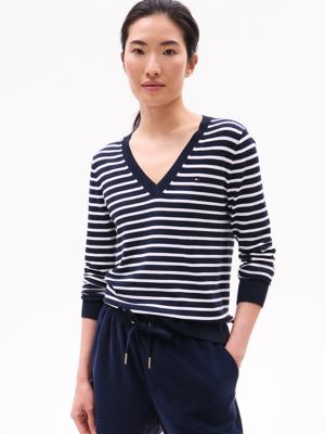Stripe V-Neck Sweater, Navy Stripe