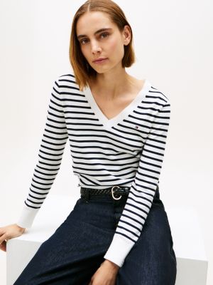 Женские свитеры Tommy Hilfiger Striped V-Neck Sweater — фото 2