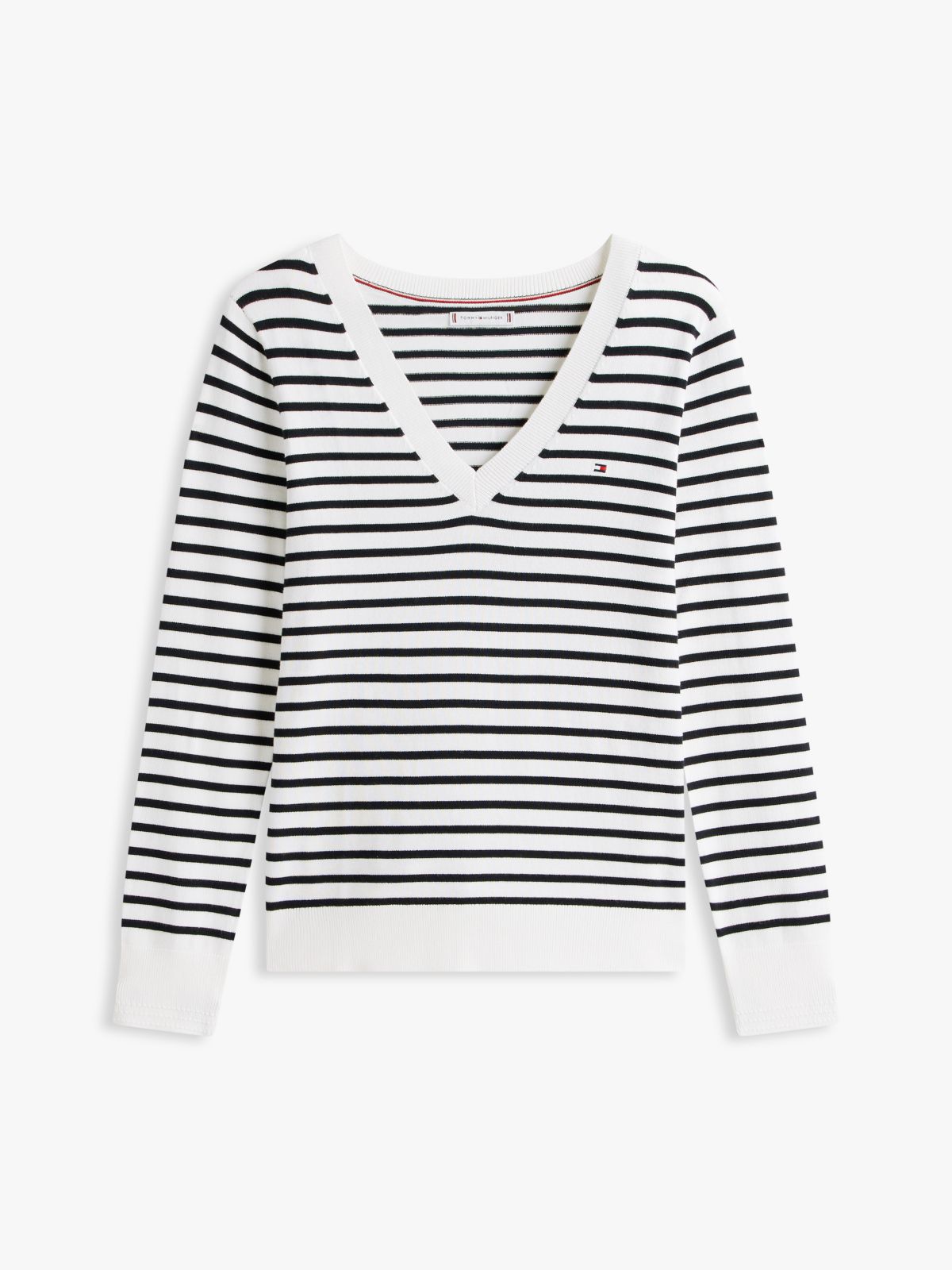 Striped V-Neck Sweater — Ecru