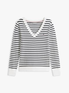 Striped V-Neck Sweater — Ecru 5