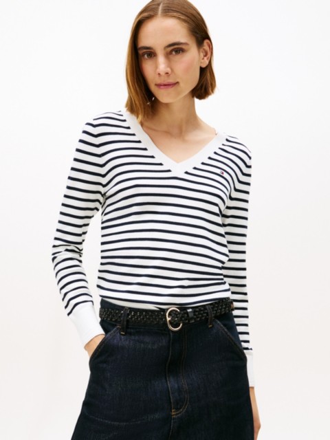 Женские свитеры Tommy Hilfiger Striped V-Neck Sweater