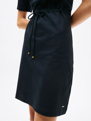 Belted Gold Button T-Shirt Dress, Navy