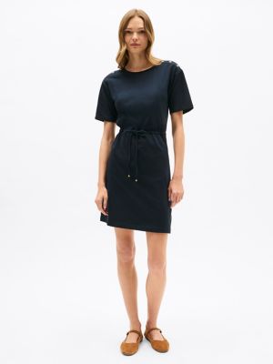 Belted Gold Button T-Shirt Dress, Navy