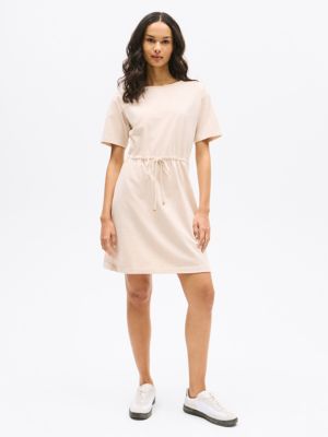 Belted Gold Button T-Shirt Dress, Light Brown
