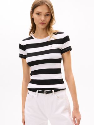 Rugby Stripe Crewneck T-Shirt, Black