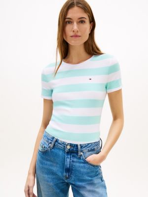 Rugby Stripe Crewneck T-Shirt, Soft Turquoise Combo