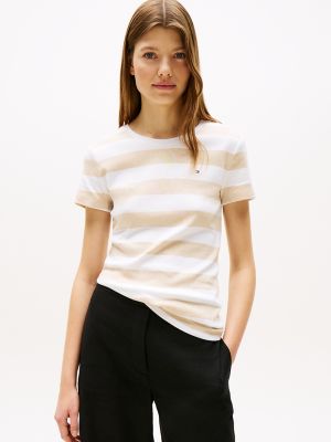 Rugby Stripe Crewneck T-Shirt, Beige Heather