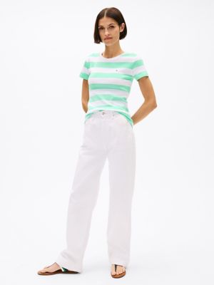 Rugby Stripe Crewneck T-Shirt, Miami Aqua Stripe