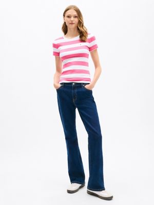Rugby Stripe Crewneck T-Shirt, Fandango Pink