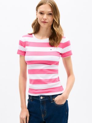 Rugby Stripe Crewneck T-Shirt, Fandango Pink