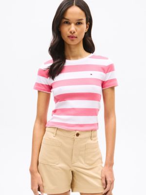 Rugby Stripe Crewneck T-Shirt, Garden Rose